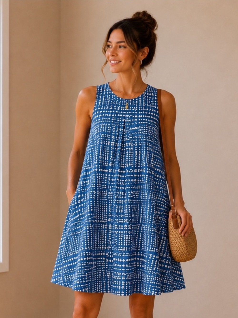 Velvet Heart Blue Patterned Sleeveless A-Line Mini Dress